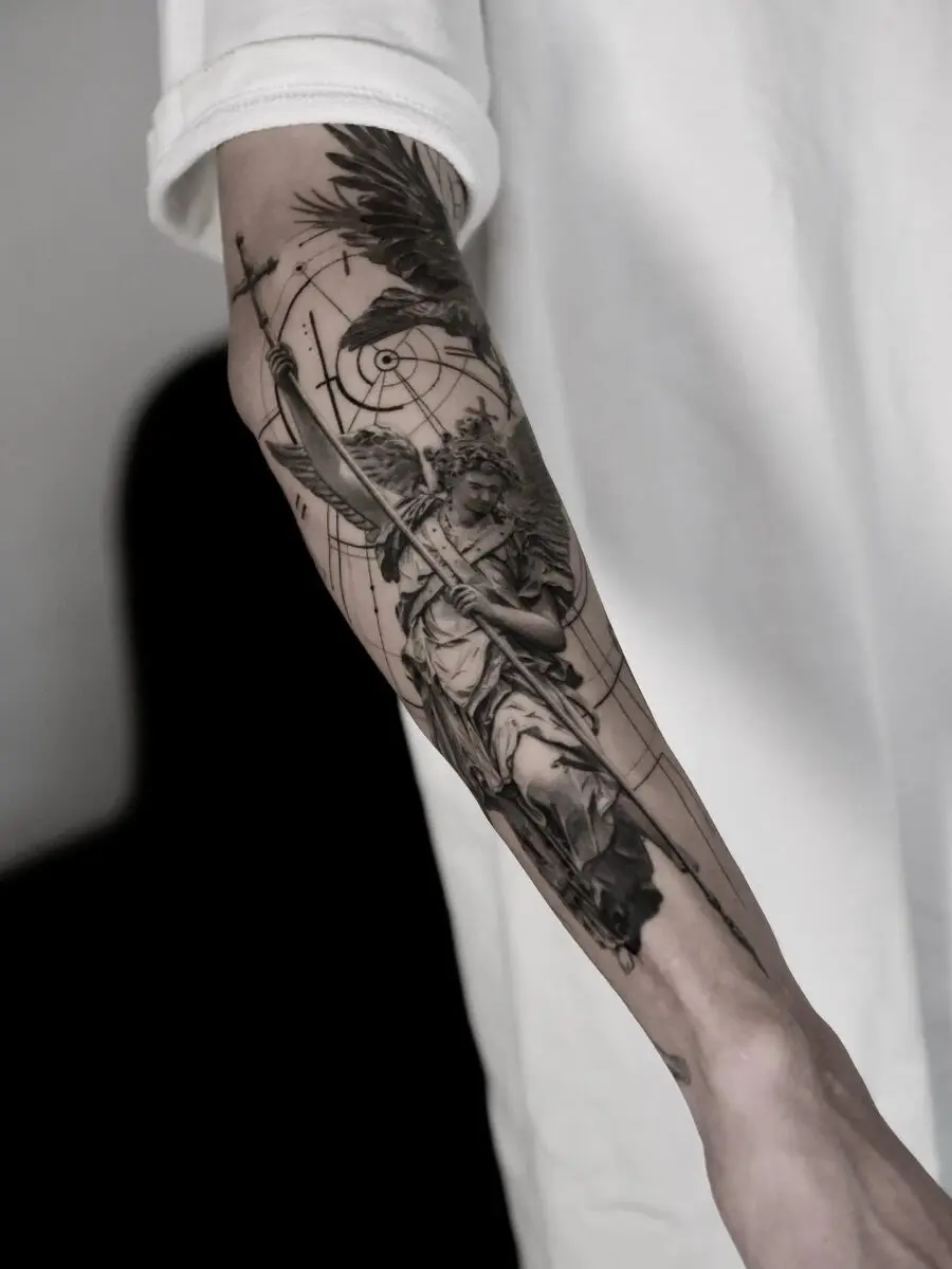 Majestic angel tattoo with intricate details