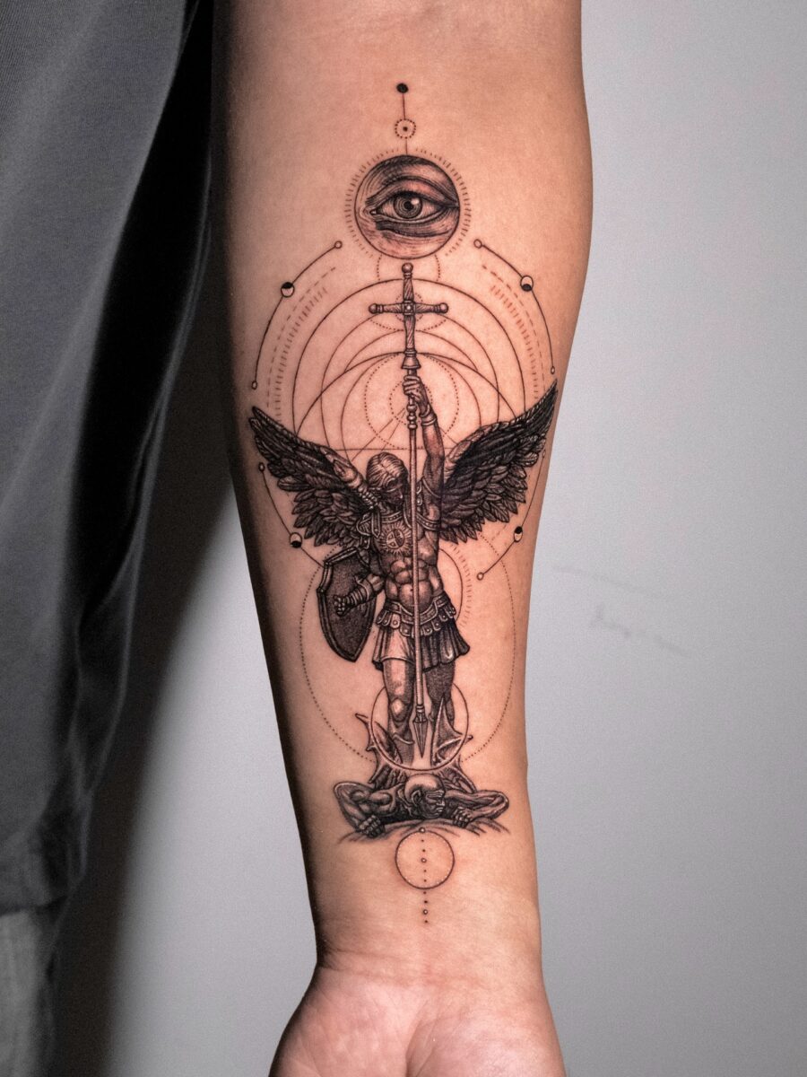 Intricate Archangel Michael Tattoo Design