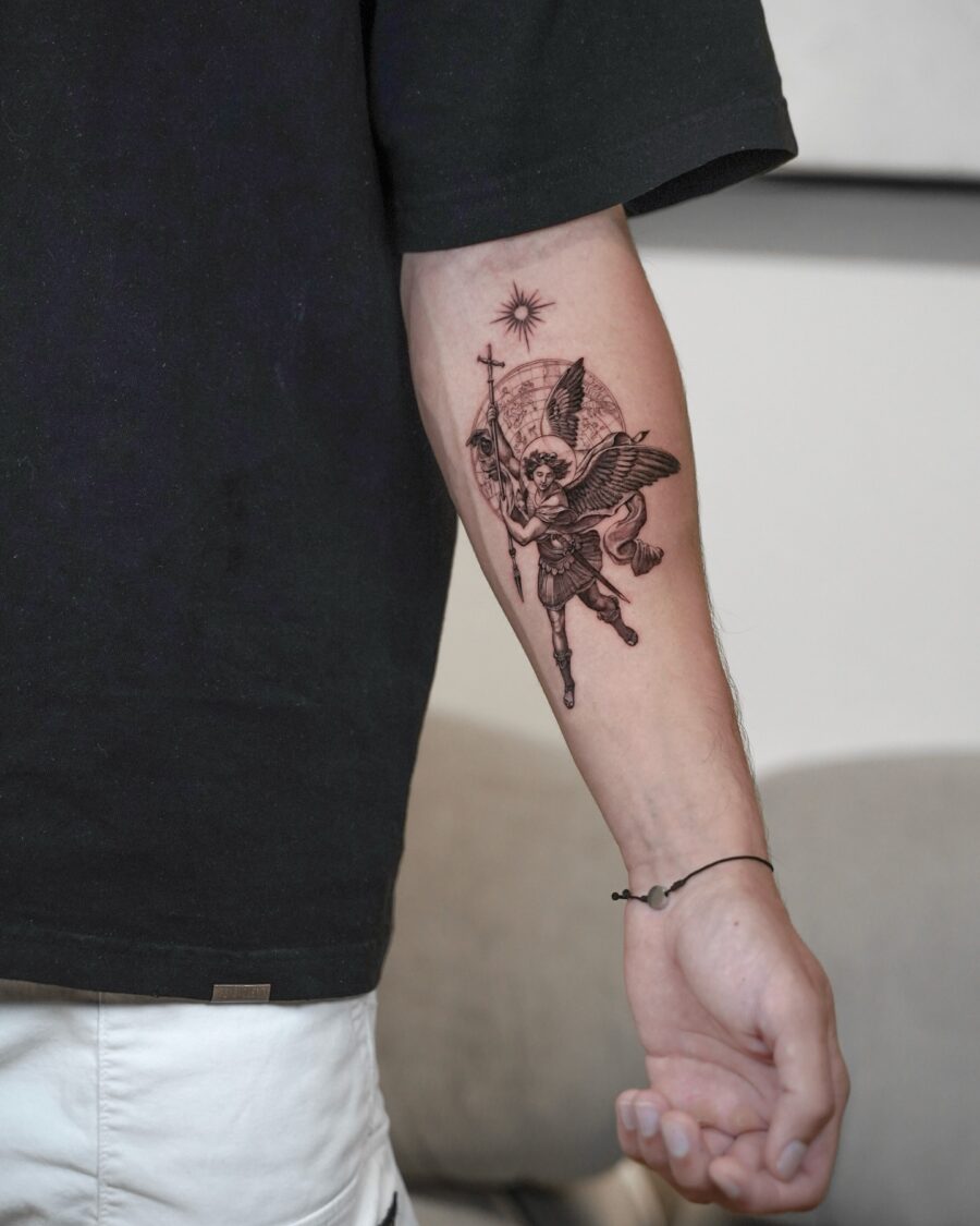 Stunning depiction of Archangel Michael tattoo