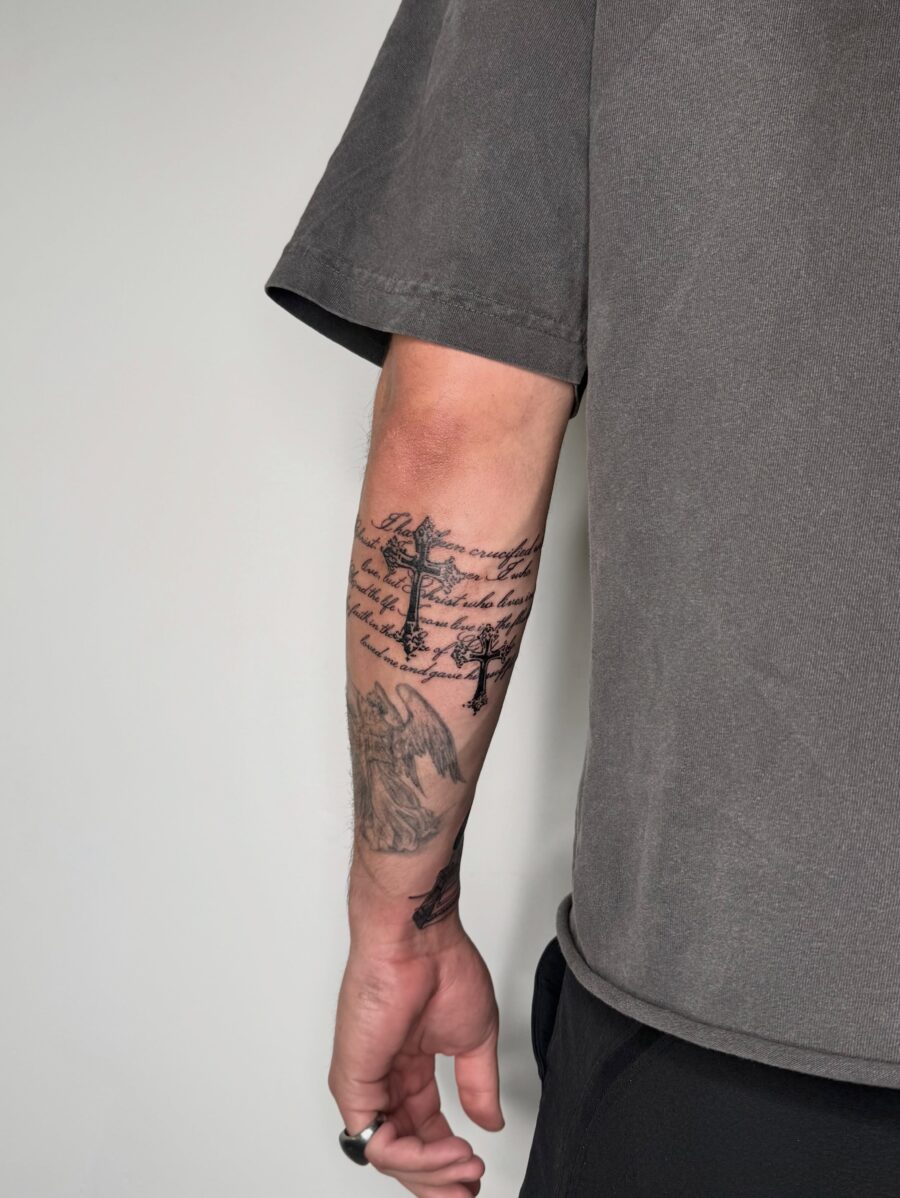 Meaningful tattoo blending faith and artistry