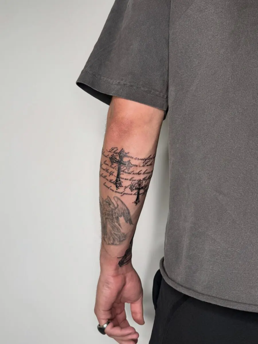 Meaningful tattoo blending faith and artistry