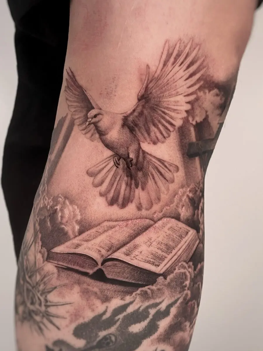 Symbolic tattoo blending faith and freedom