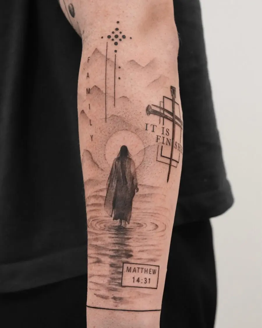 Symbolic Biblical Tattoo Capturing Faith and Family