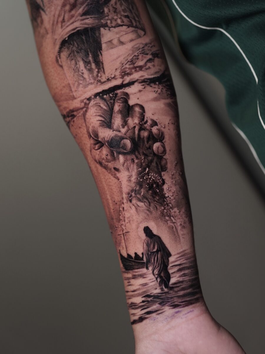 Dramatic Hand of God Tattoo Design