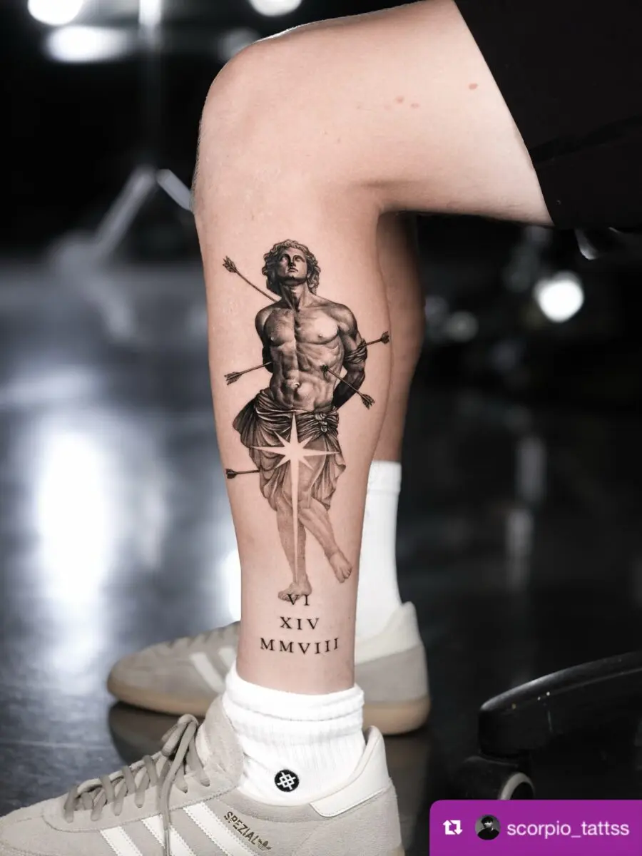 Stunning Jesus Leg Tattoo with Symbolism
