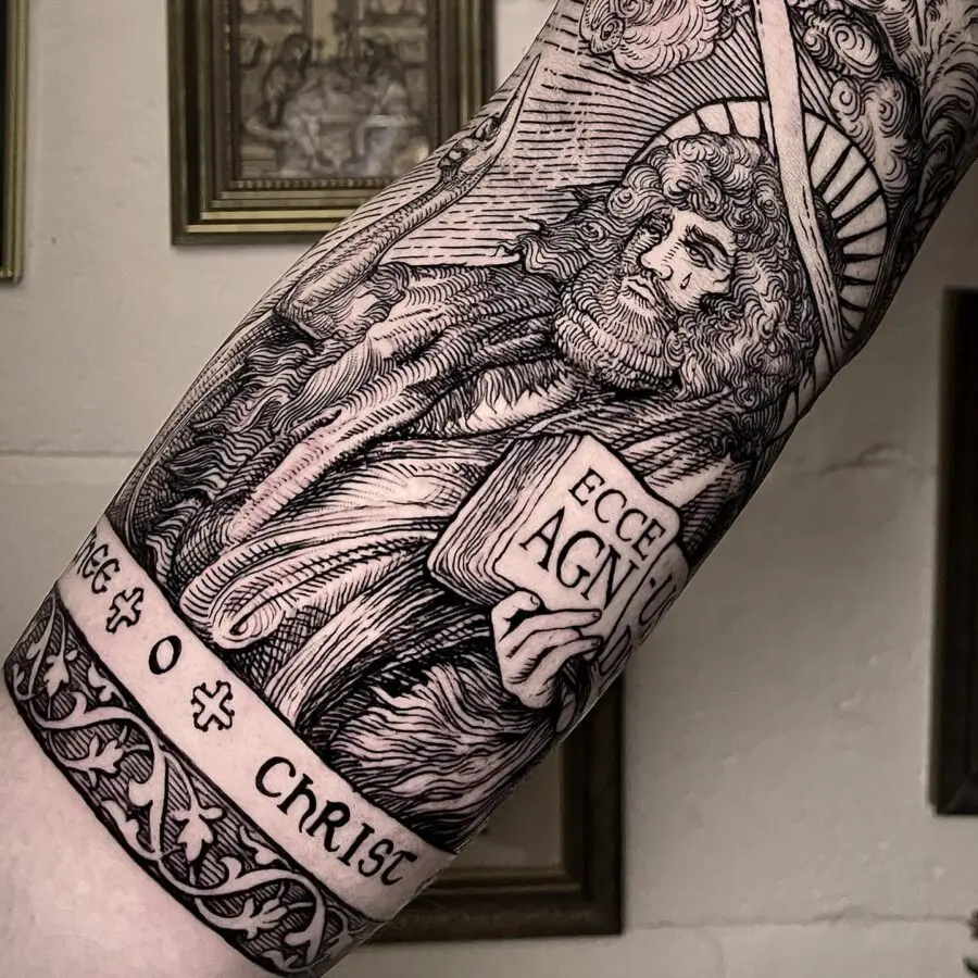 Intricate Jesus Christ tattoo design and symbolism