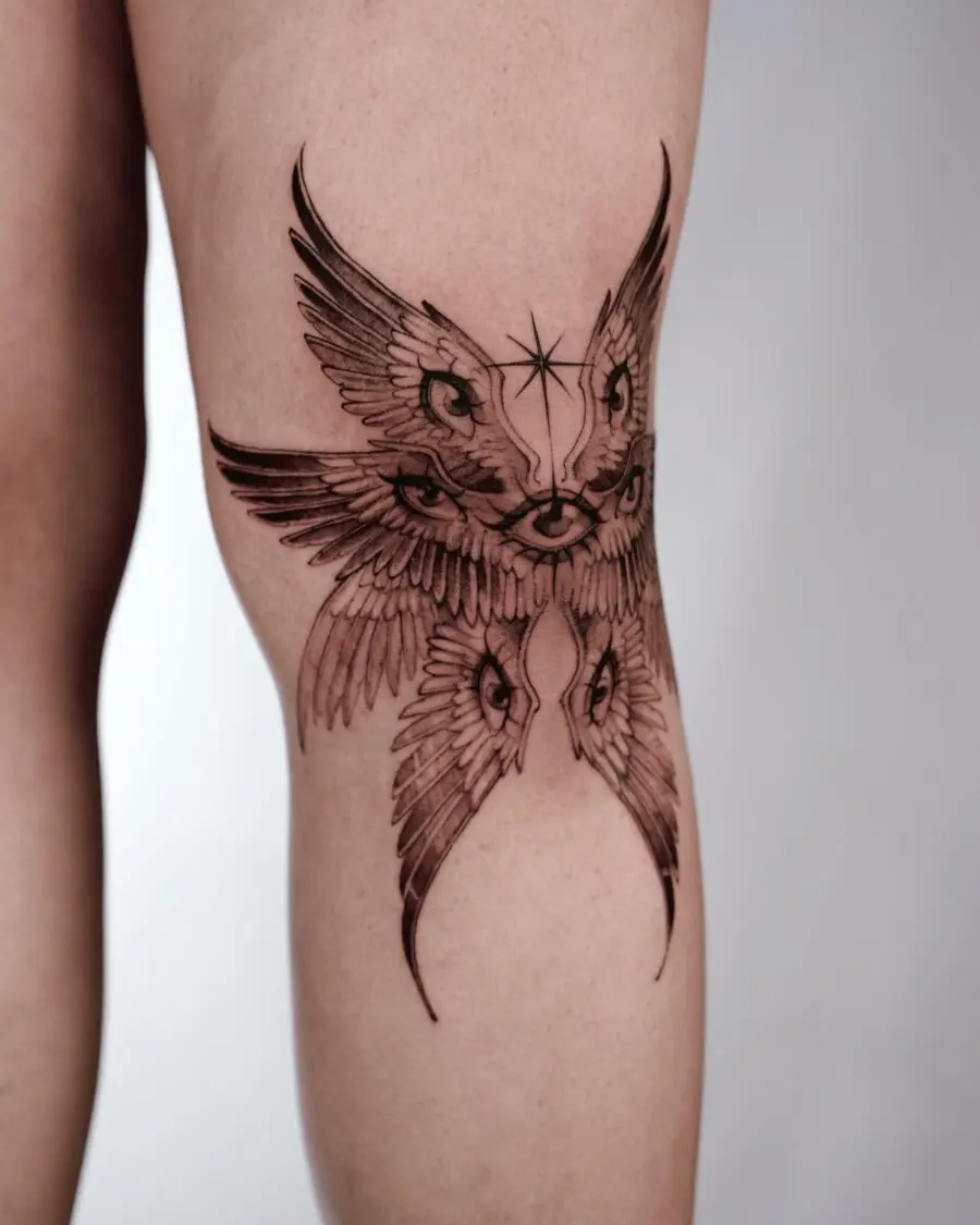 Intricate winged design with spiritual symbolism