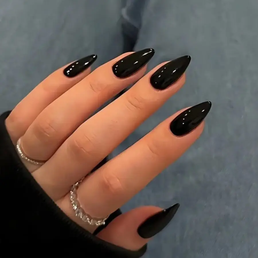 Chic Almond Nails in Bold Black Hue