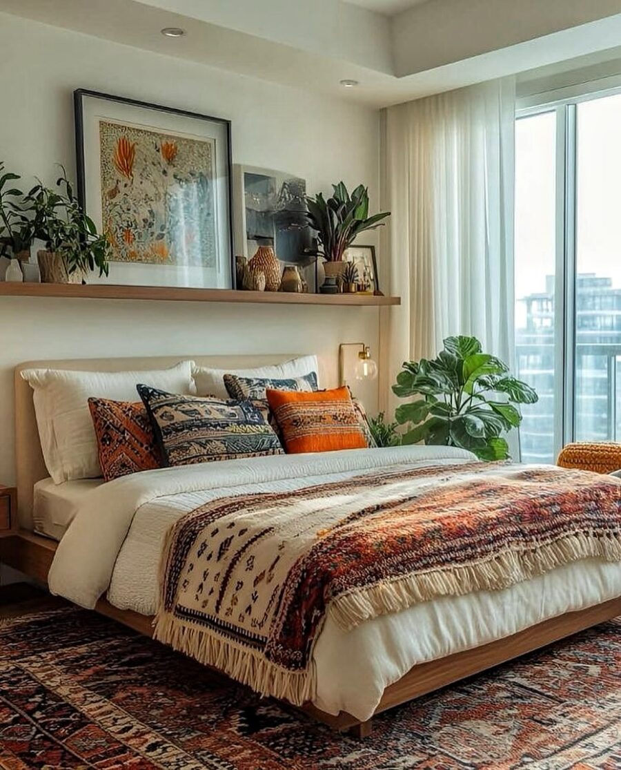 Chic Bohemian Bedroom with Cozy Textiles