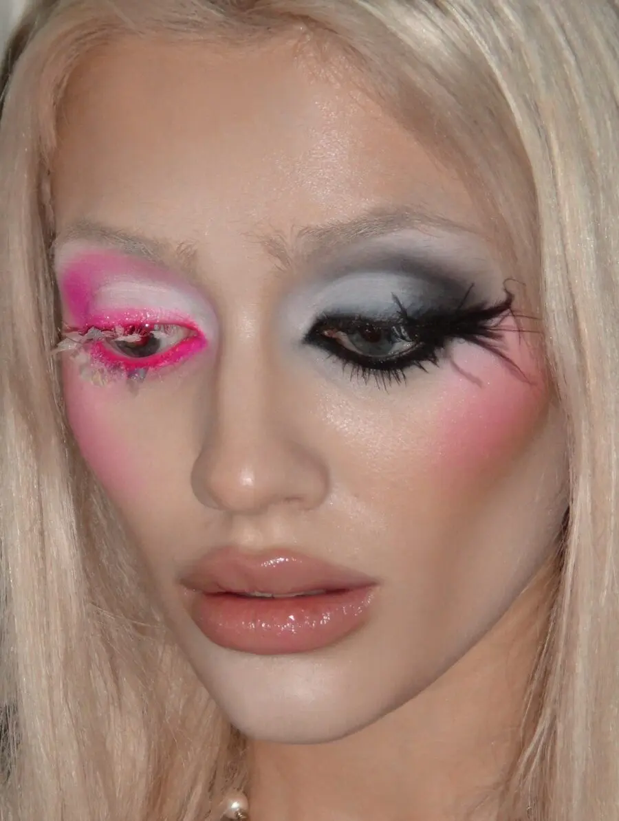 Striking Doll Makeup with High-Impact Colors