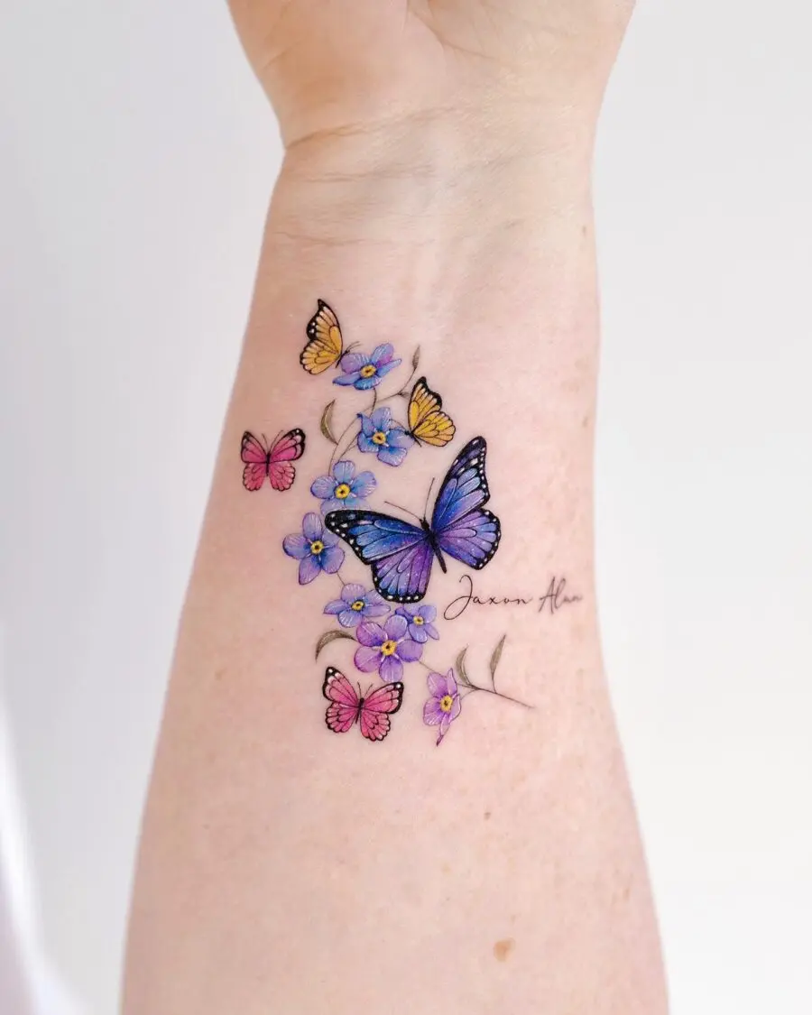 Colorful butterflies honoring loved ones through ink