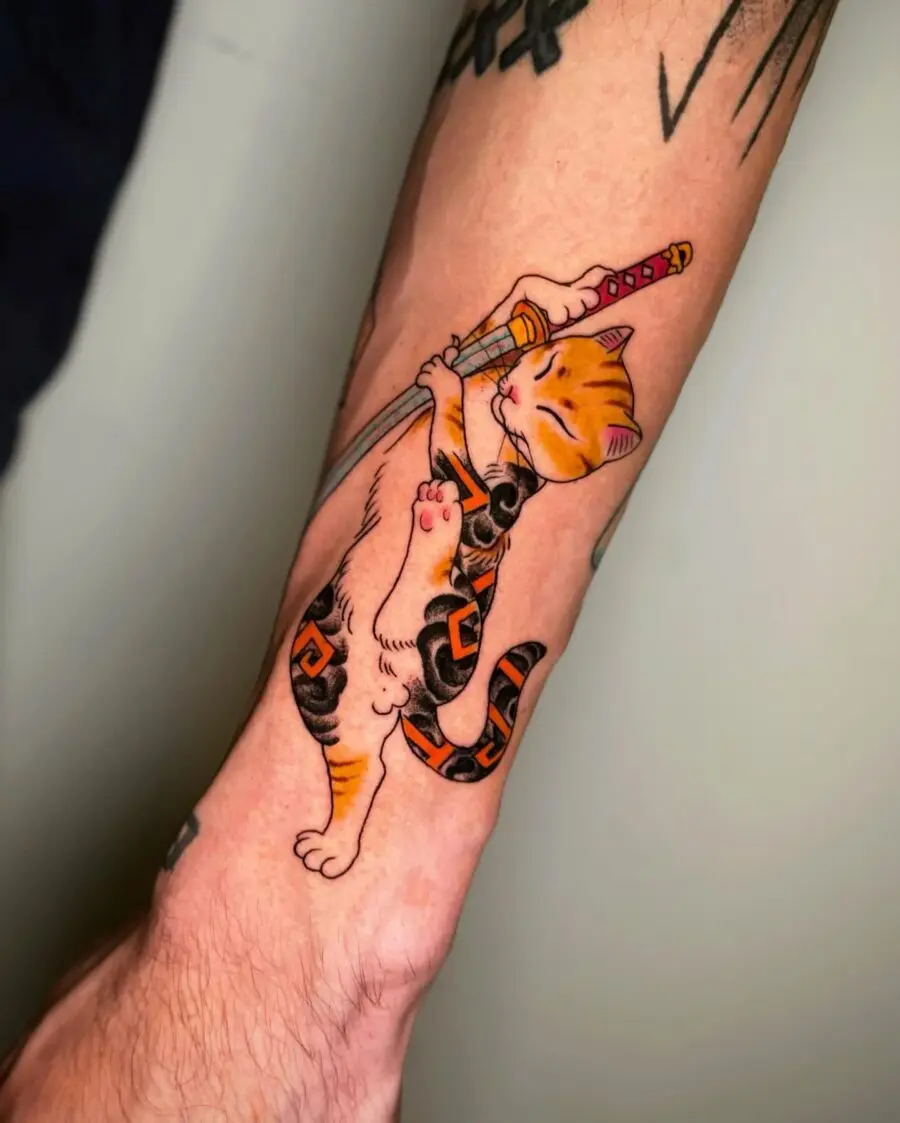 Adorable Samurai Cat Tattoo Showcase