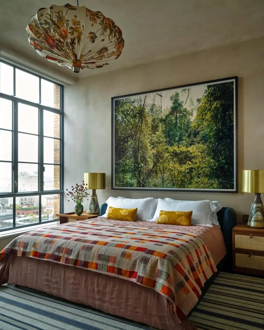 Stylish bedroom with nature-inspired decor
