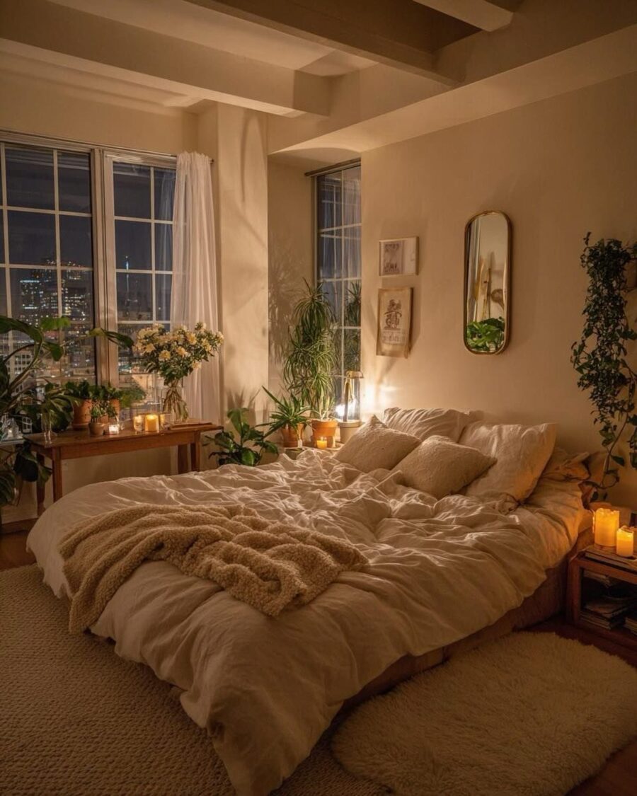 Charming cozy bedroom adorned with greenery