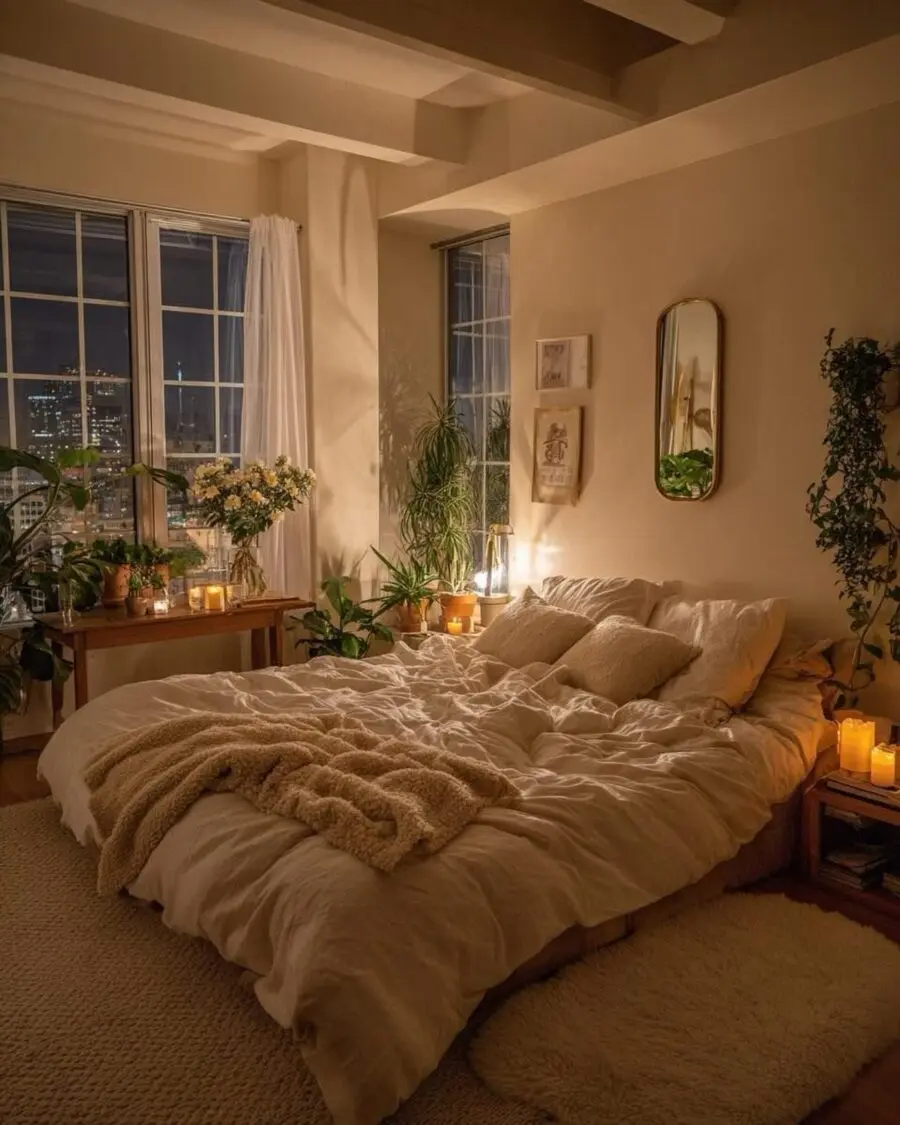 Charming cozy bedroom adorned with greenery