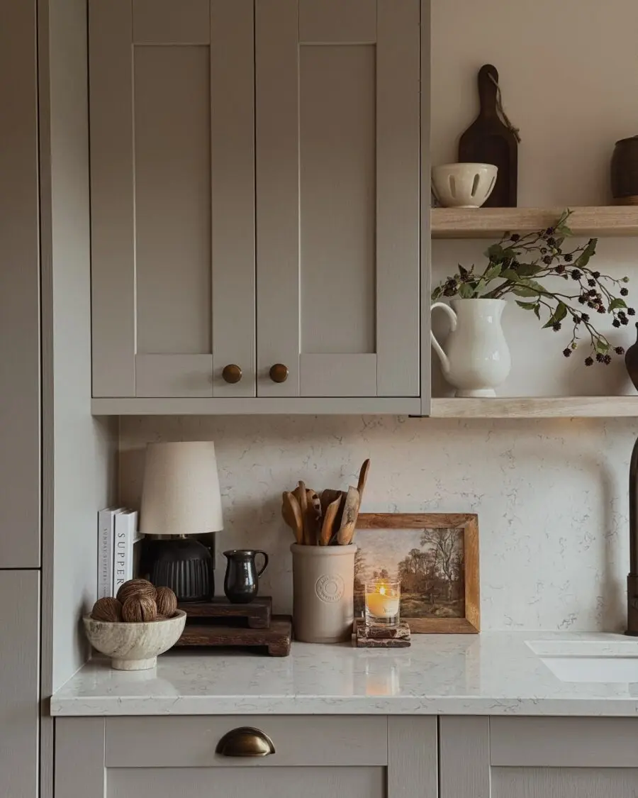 Charming kitchen counter with warm accents