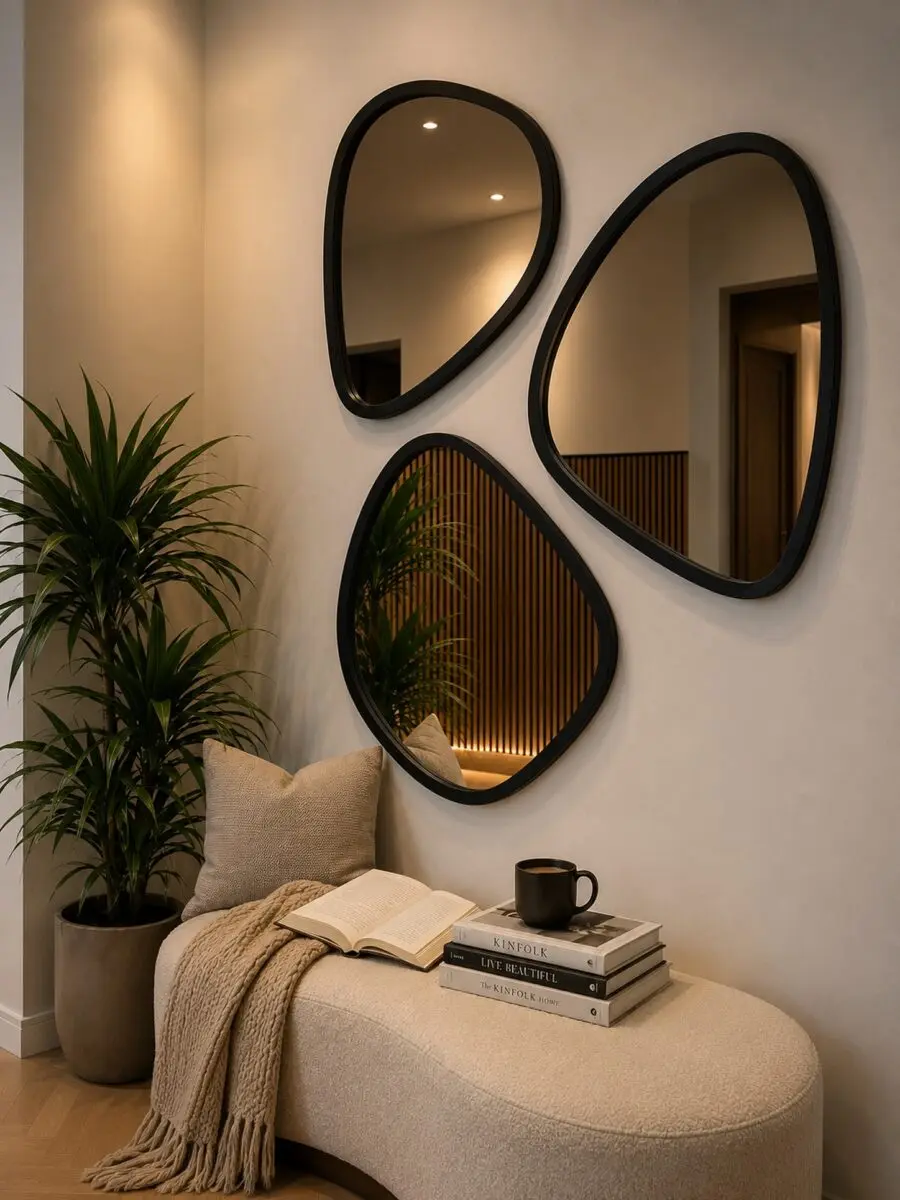 Stylish mirrors enhance cozy living room vibes