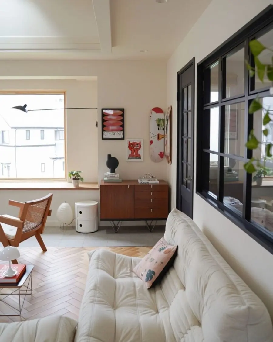 Modern decor meets cozy warmth in this room