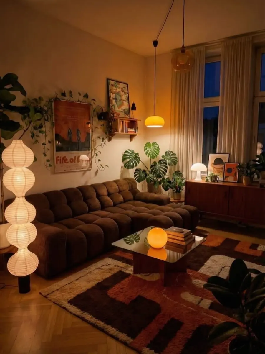 Warm and inviting living room with plants