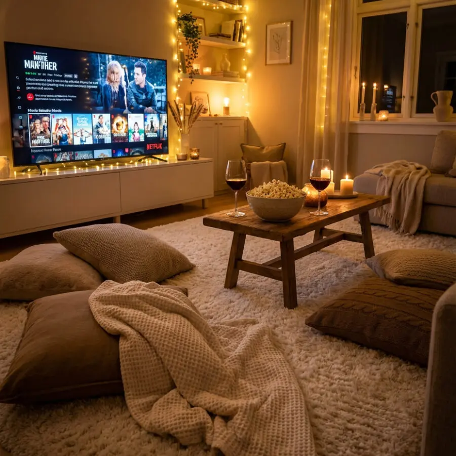 Warm and Inviting Movie Night Setup