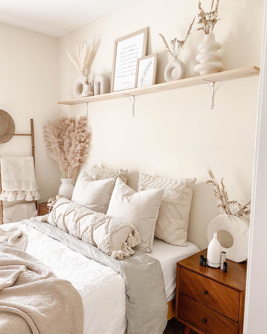 Chic layered textures above a cozy bed