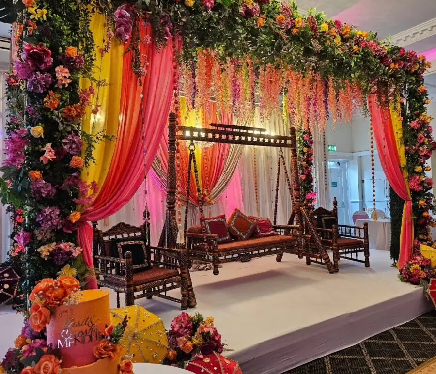Vibrant Floral Canopy for Wedding Stage Decor