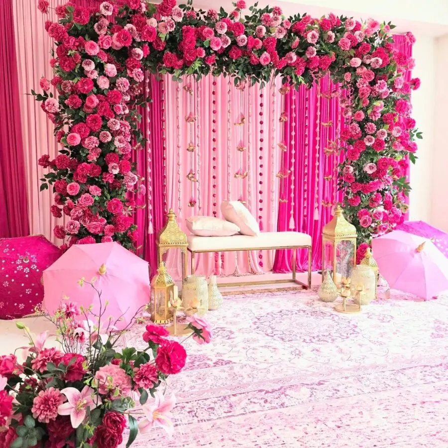 Vibrant floral arch with pink hues