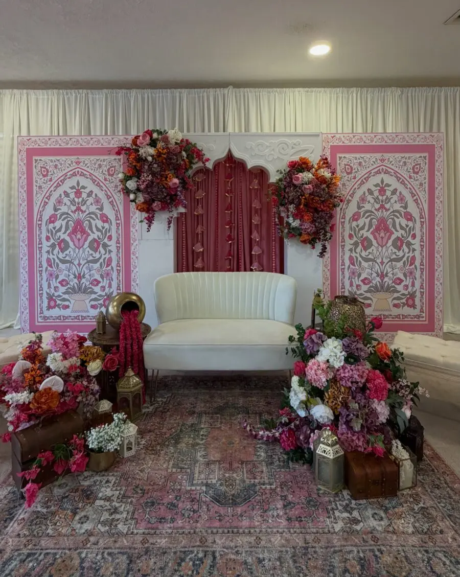 Elegant floral backdrop for a wedding setup