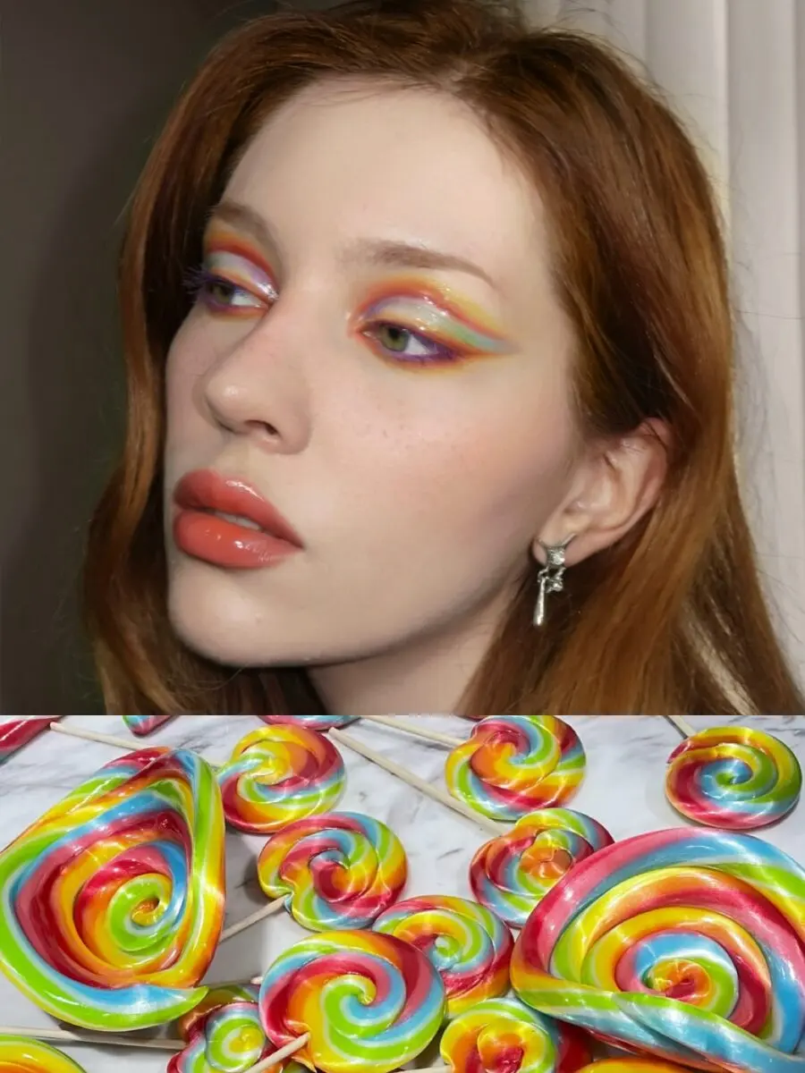 Vibrant Lollipop-Inspired Doll Makeup Look