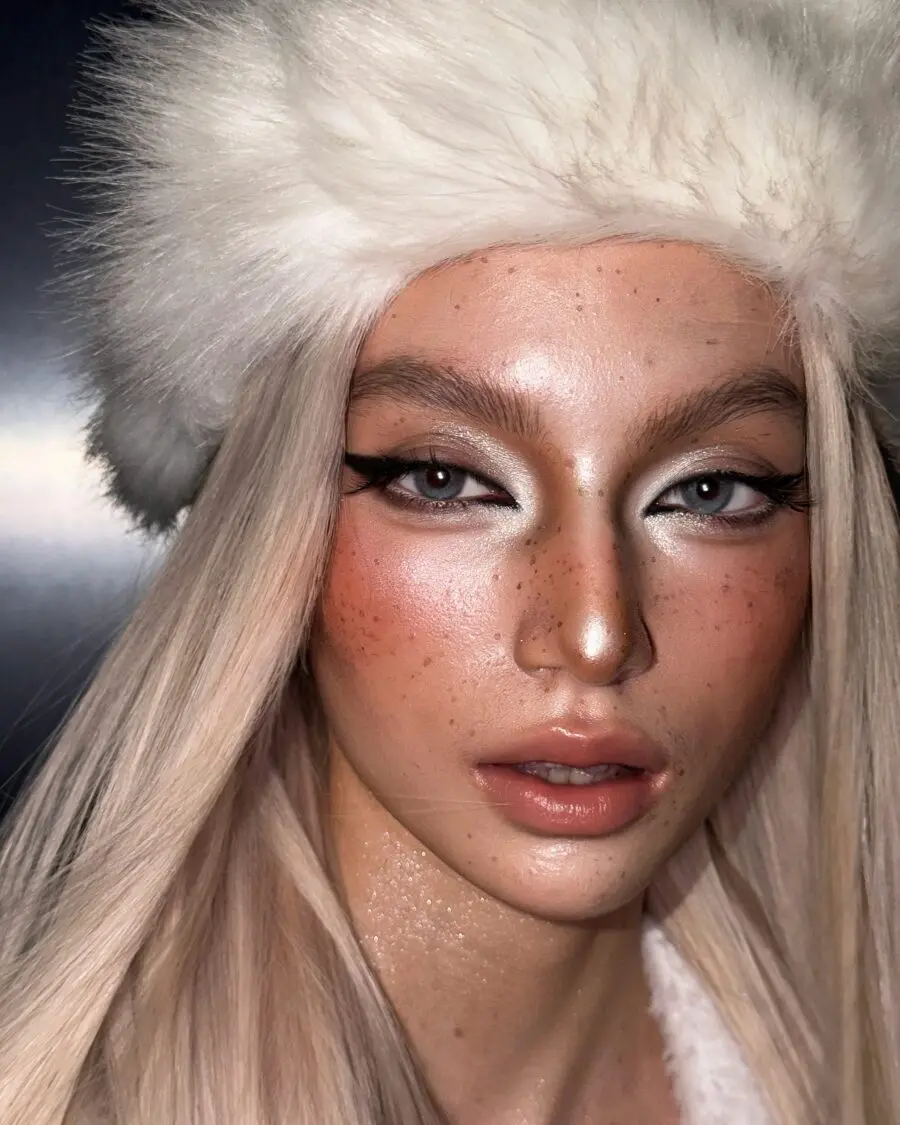 Frosty doll makeup with radiant highlights