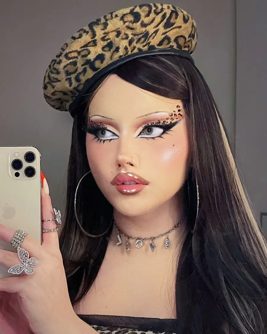 Striking Doll Makeup with Leopard Accents