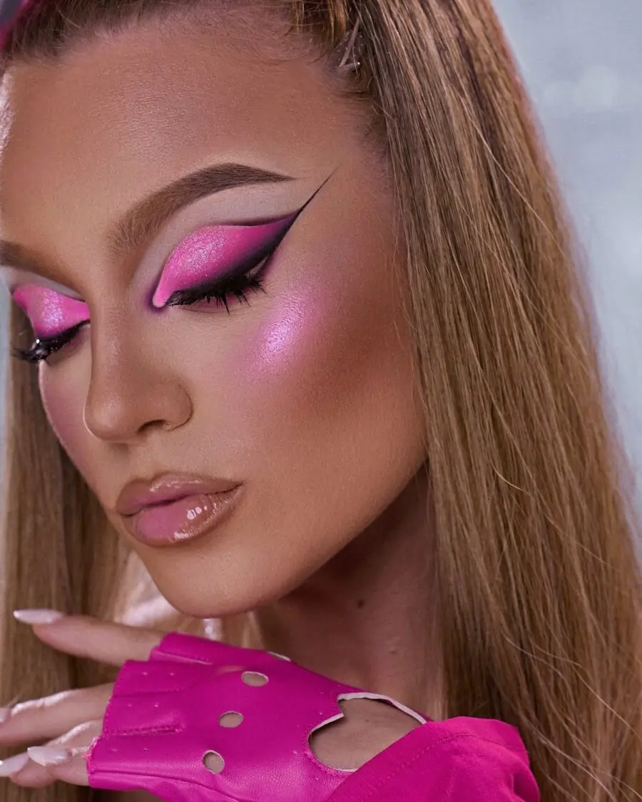 Vibrant pink doll-inspired makeup look