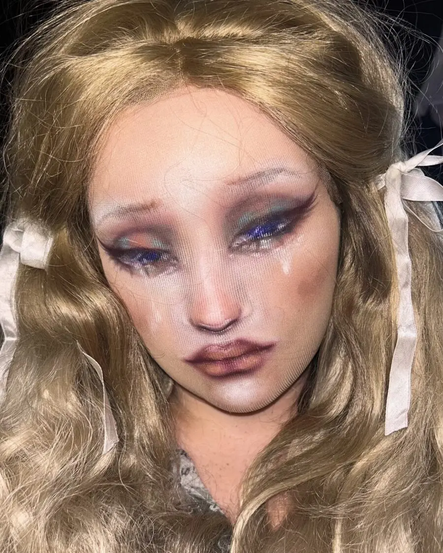 Realistic doll makeup with glamorous eyes