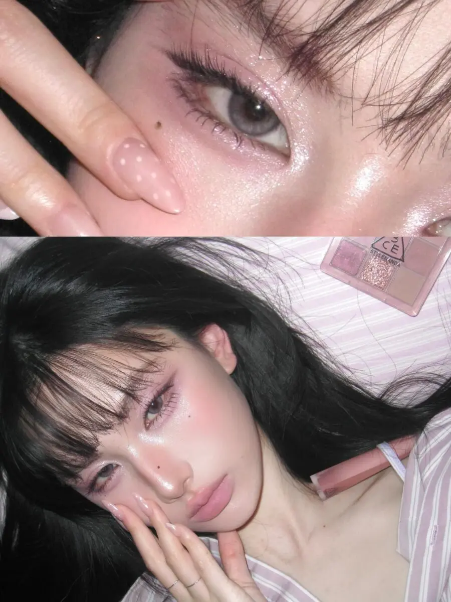 Playful doll makeup with soft pastel tones