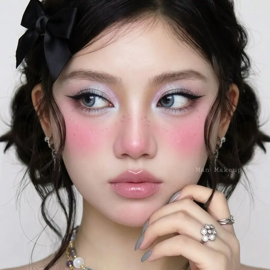 Charming doll-like makeup with soft pastels