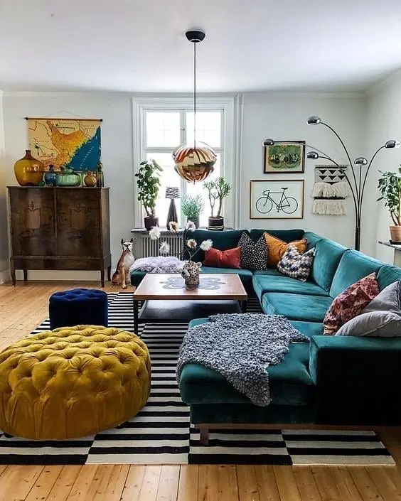 Vibrant living room with eclectic charm