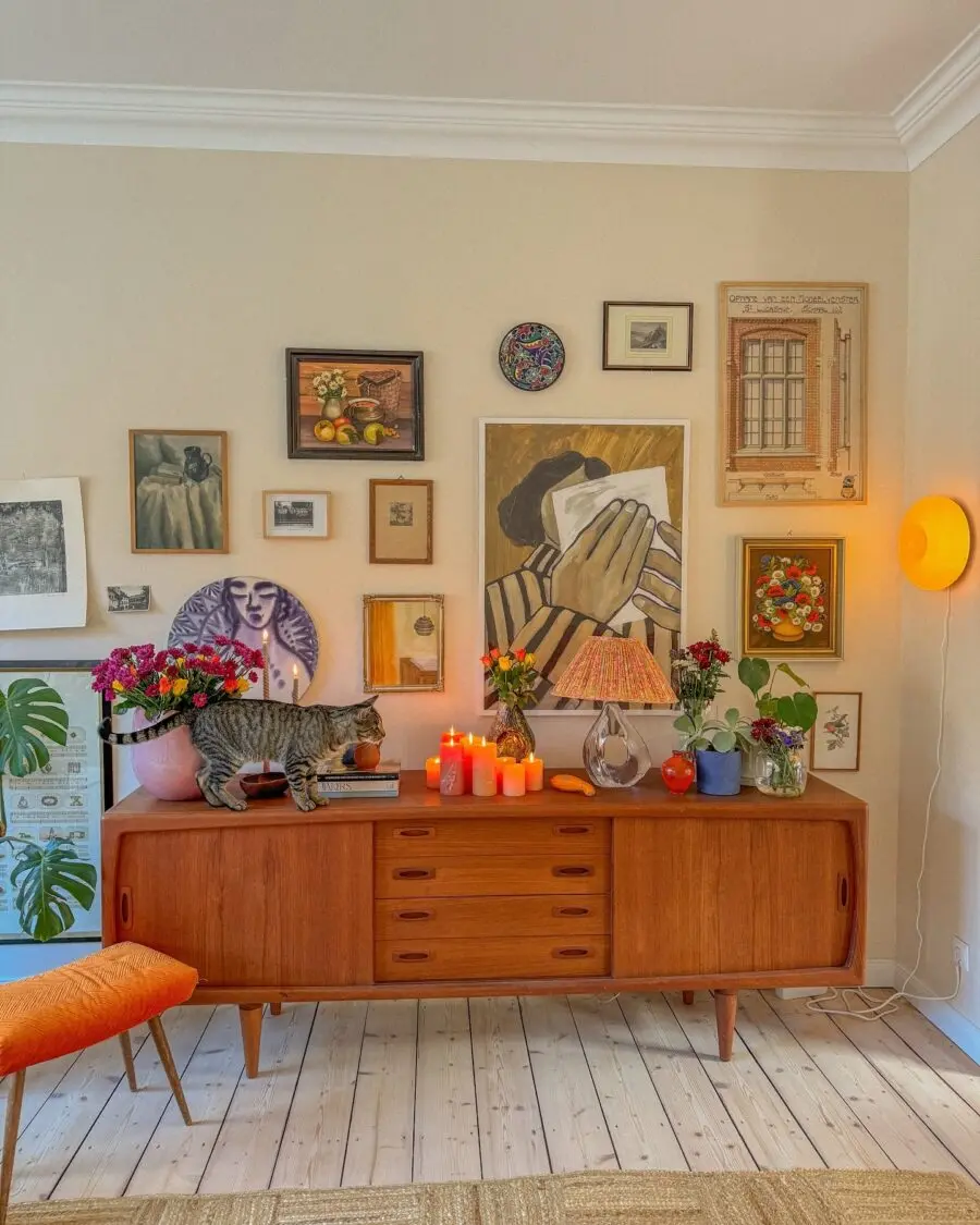 Charming eclectic decor with vibrant art pieces
