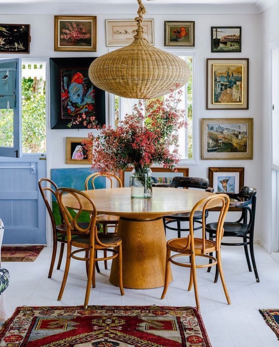 Charming eclectic dining area with artistic flair