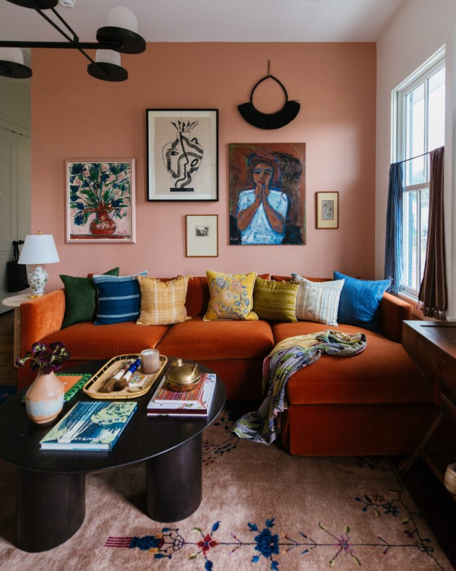 Vibrant eclectic living room with artful touches