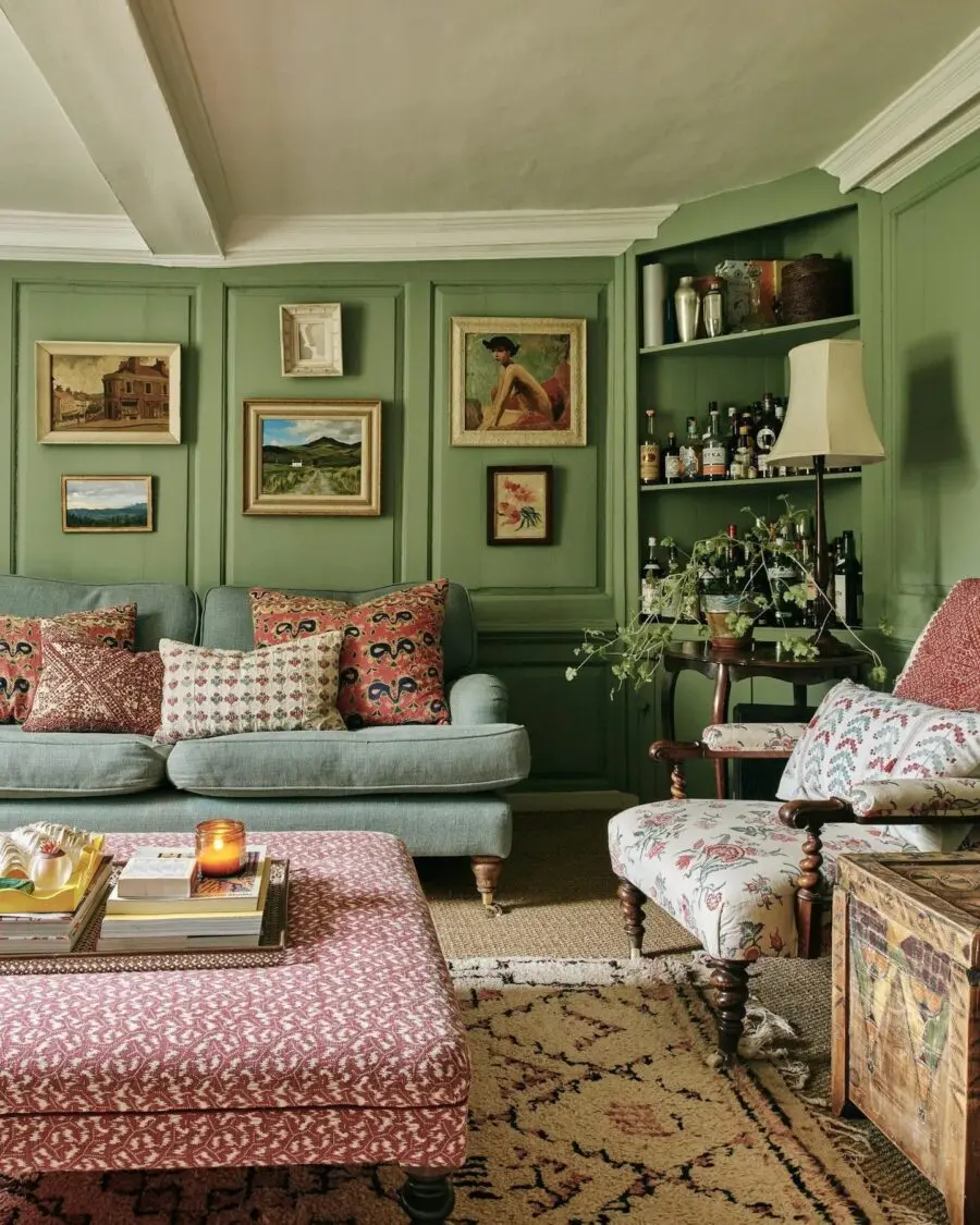 Charming eclectic living room with rich colors
