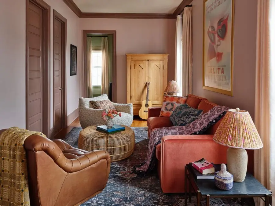 Charming eclectic living room with cozy vibes