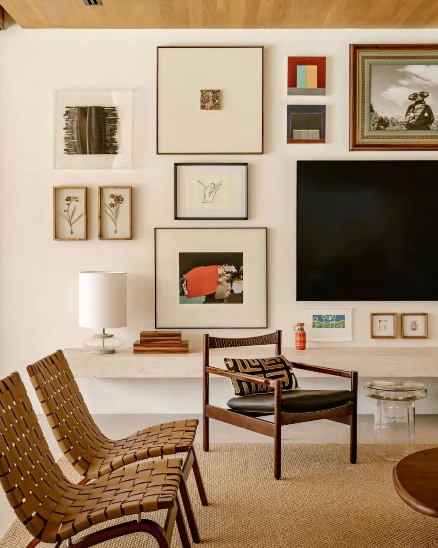 Stylish gallery wall with mixed art frames