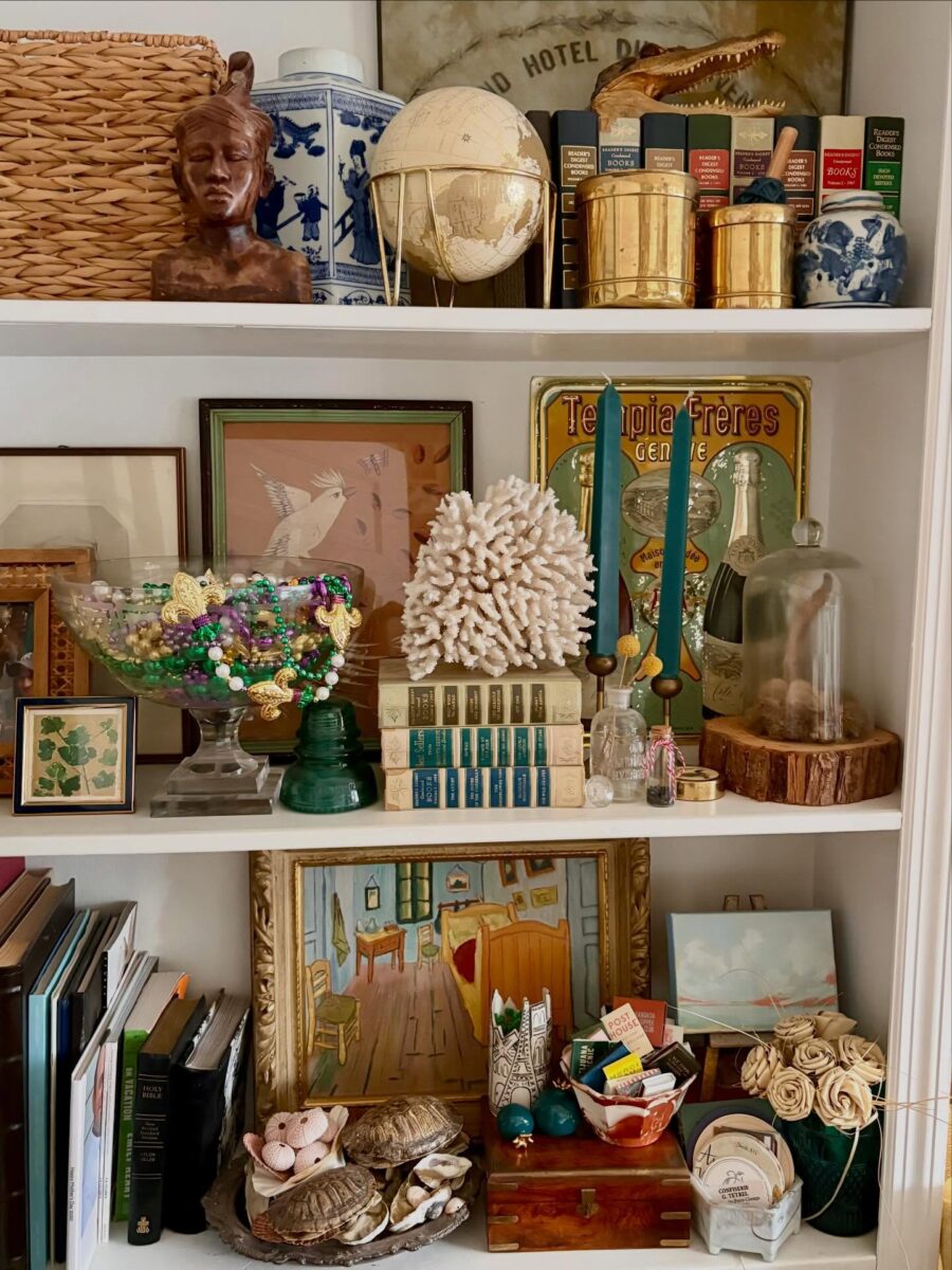 Charming eclectic shelves bursting with character