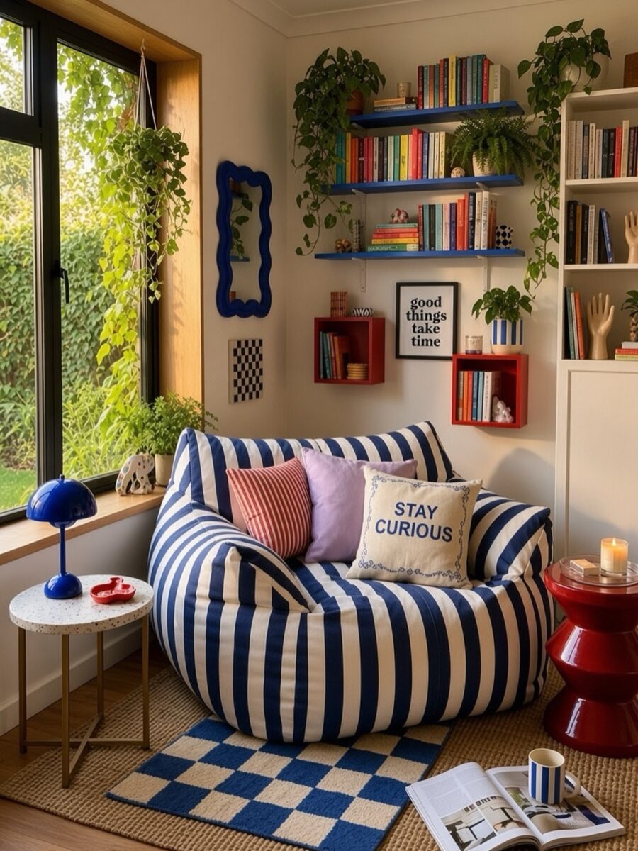 Vibrant corner with playful striped patterns