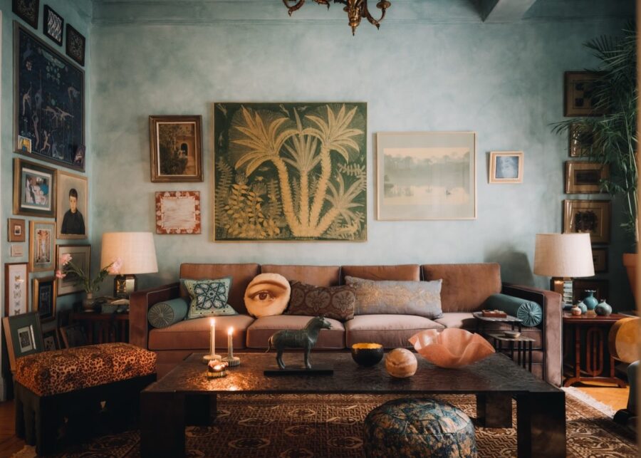 A vibrant and cozy eclectic living space