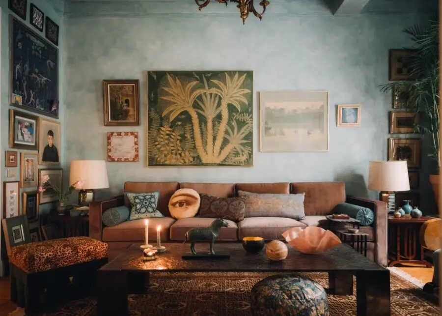 A vibrant and cozy eclectic living space