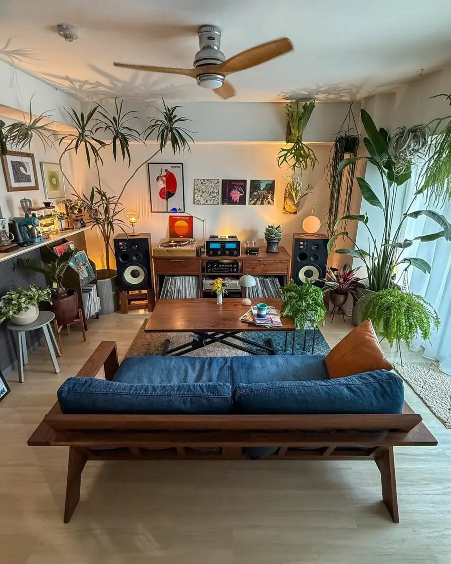 Vibrant eclectic living room with bold accents