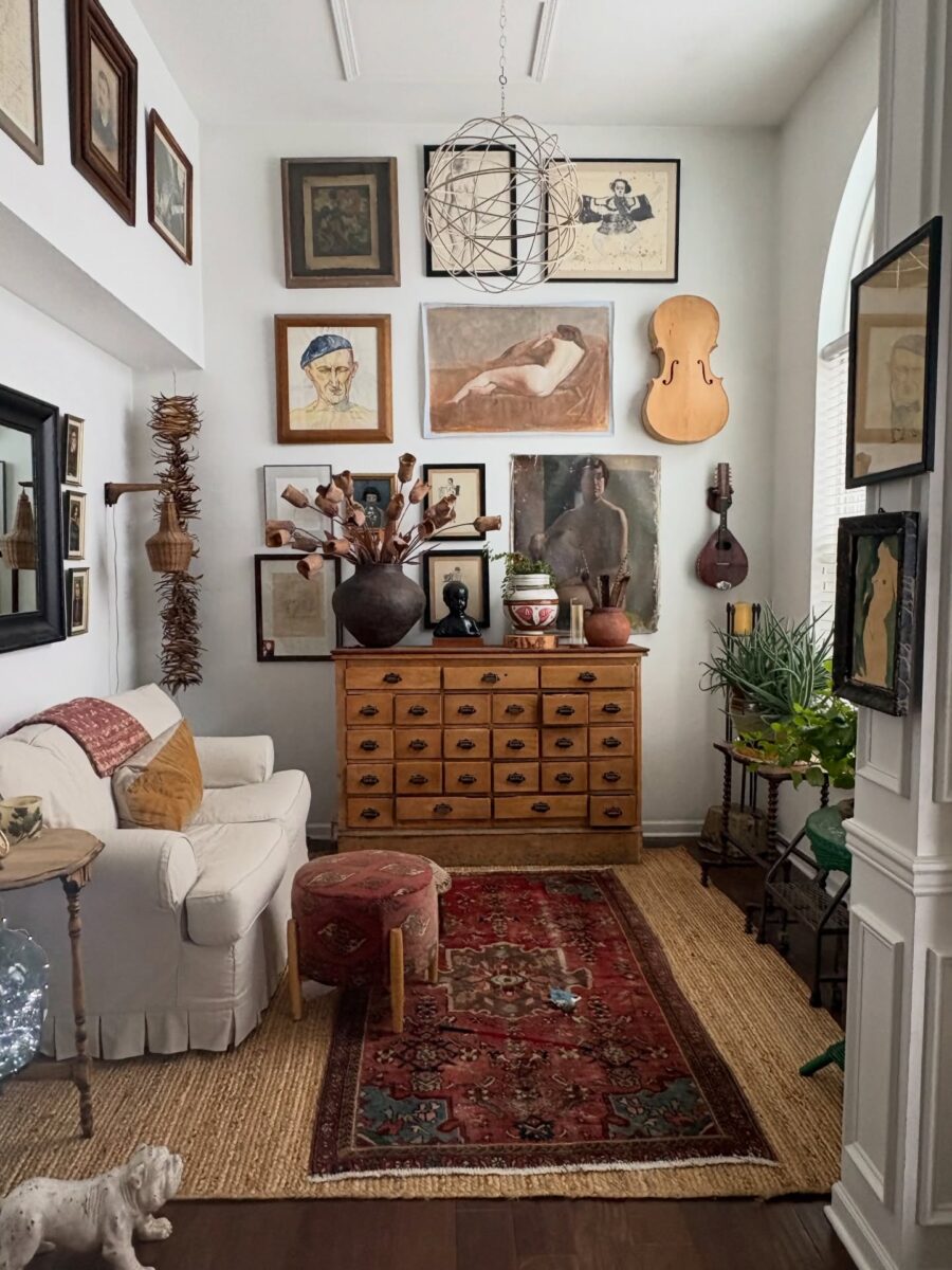 Artfully curated eclectic living room space