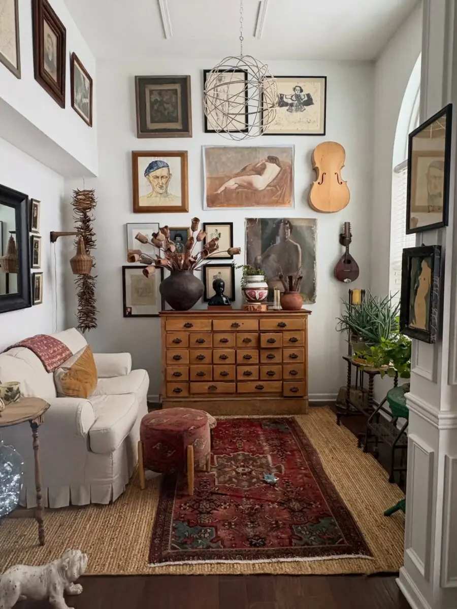 Artfully curated eclectic living room space