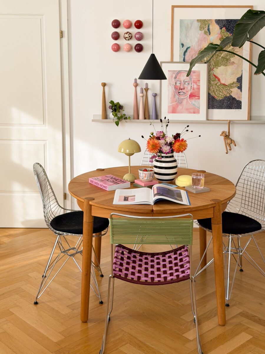 Vibrant eclectic dining setup with artistic flair